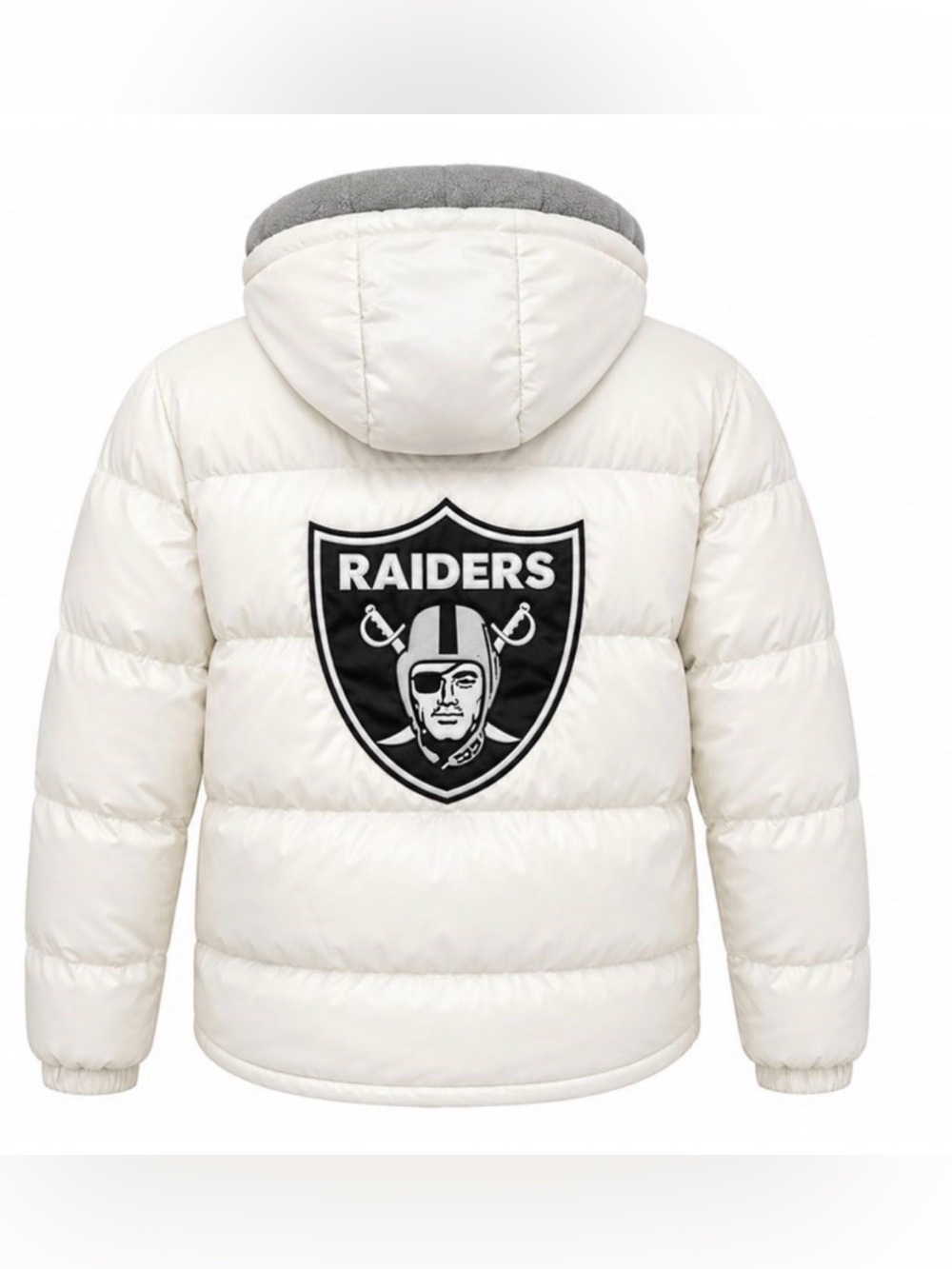 U.S. Polo Assn. White Puffer Jacket Black Raiders Crest Men’s L Pit 26” X 30”